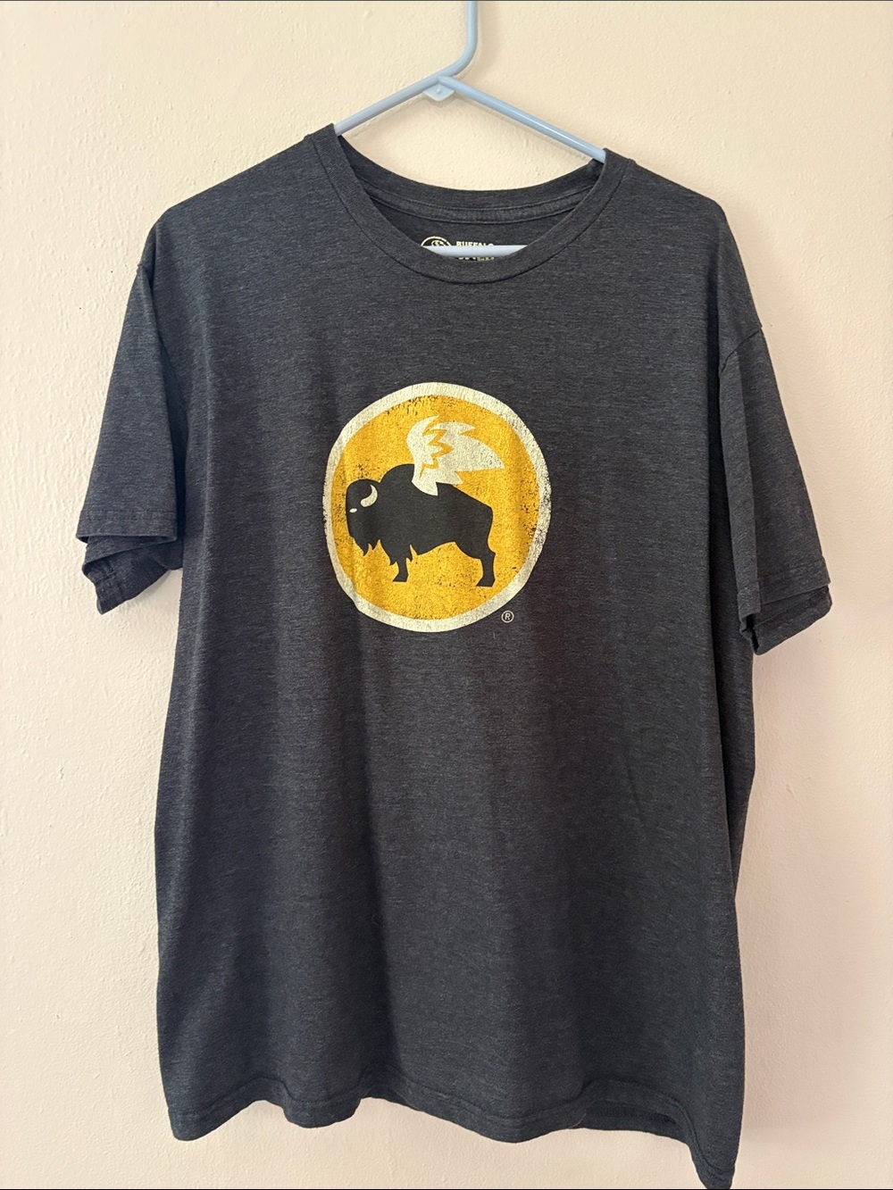 Men's Dark Charcoal Short Sleeve Tee with Yellow Buffalo Graphic